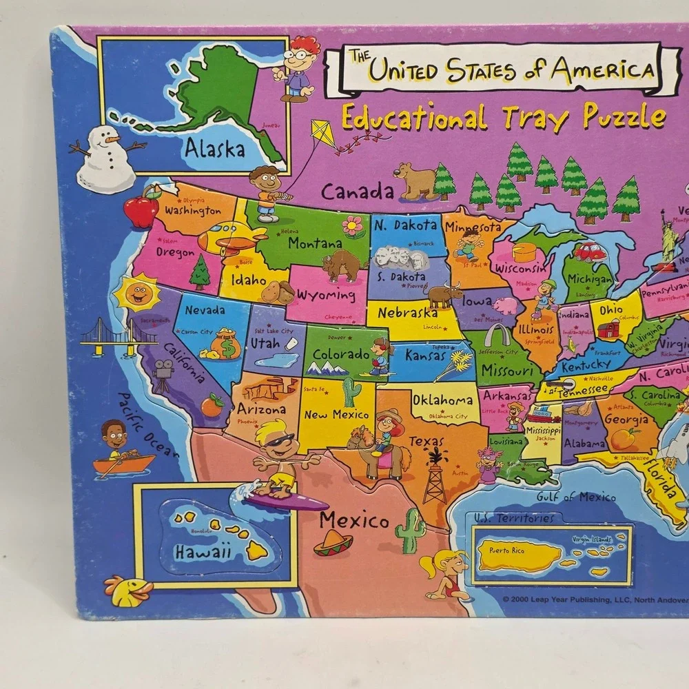Puzzle World Tray Puzzle Kids Multicolor Geography World Atlas USA Map Vintage